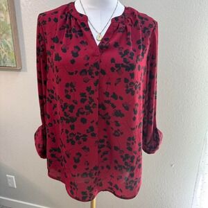 Simply‎ Vera Vera Wang Red Black Floral Blouse (S)